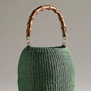 Clare V Green and Brown Shoulder Bag with Bamboo Handle